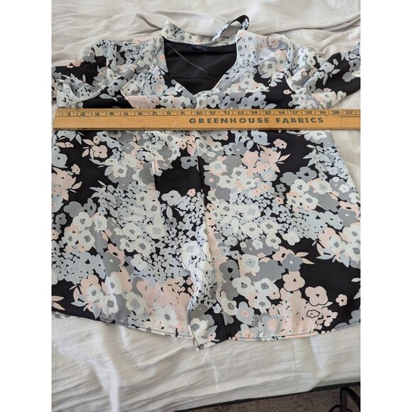 Floral Print Ruffle Front Chiffon Blouse With Mock Neck-lp - Picture 12 of 15